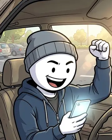 Player 37 grinning and pumping his fist in his car